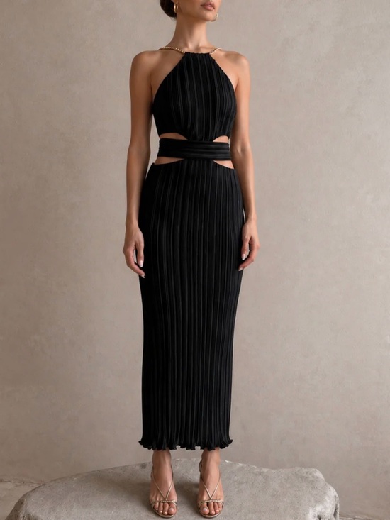 Aiifos Dresses & Skirts - Aifos Juliana Halter Black Cut Out Plisse Gown